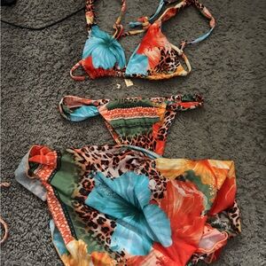 Vibrant Floral Bikini Set with Cover-Up